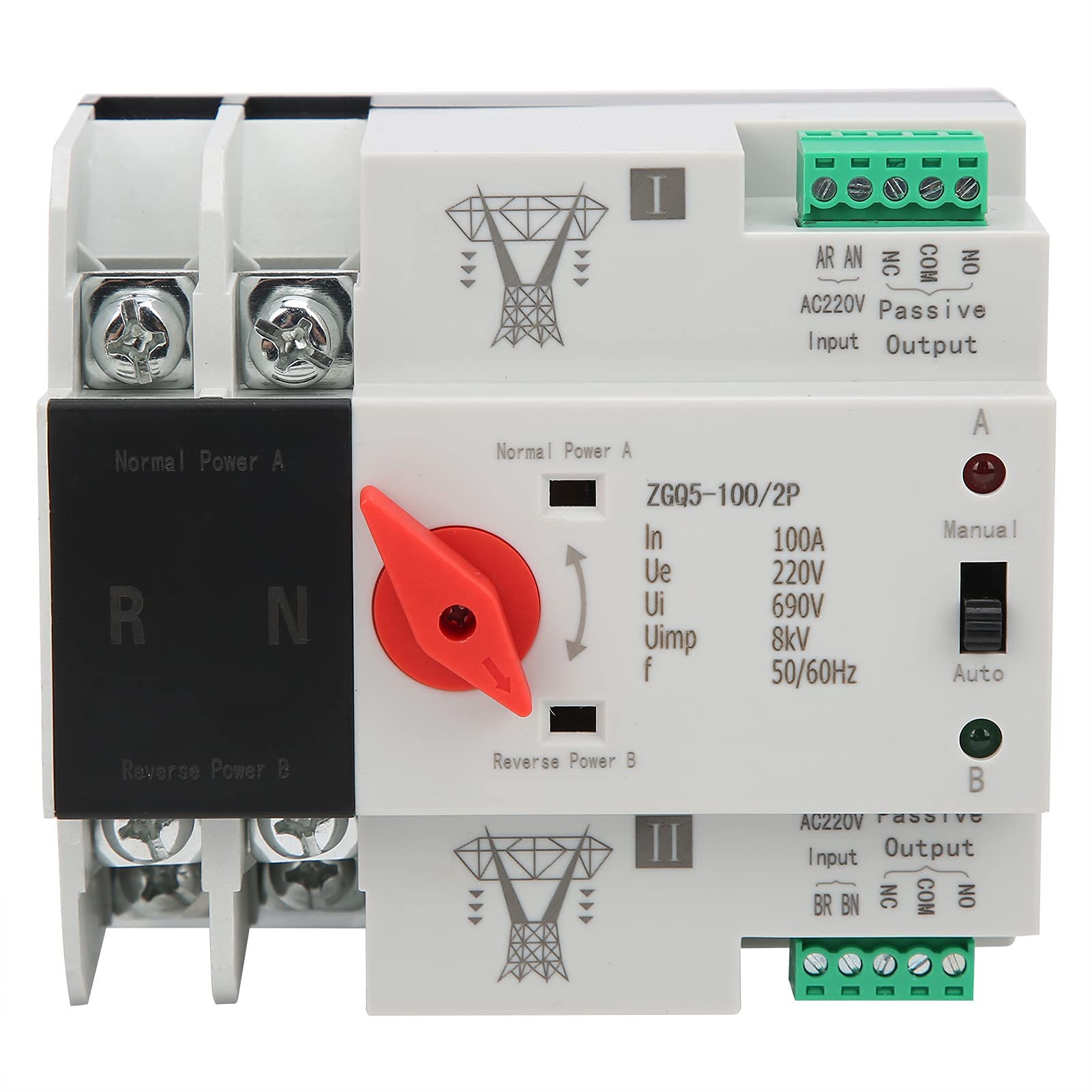 Dual Power Automatic Transfer Switch Electrical Transfer Switches Circuit Breaker Changeover Switch Controller ZGQ5-100/2P 220V