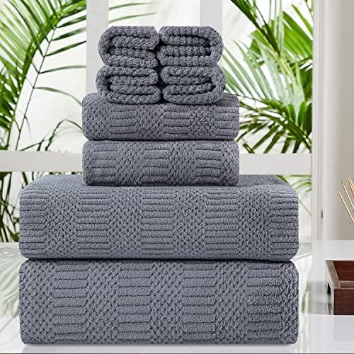 8 Piece Oversized Gray Bath Towel Set-2 Extra Large Bath Towel Sheets,2 Hand Towels,4 Washcloths-600GSM Soft Highly Absorbent Quick Dry Beach Chair Towels Woven Towels for Bathroom Hotel and Spa