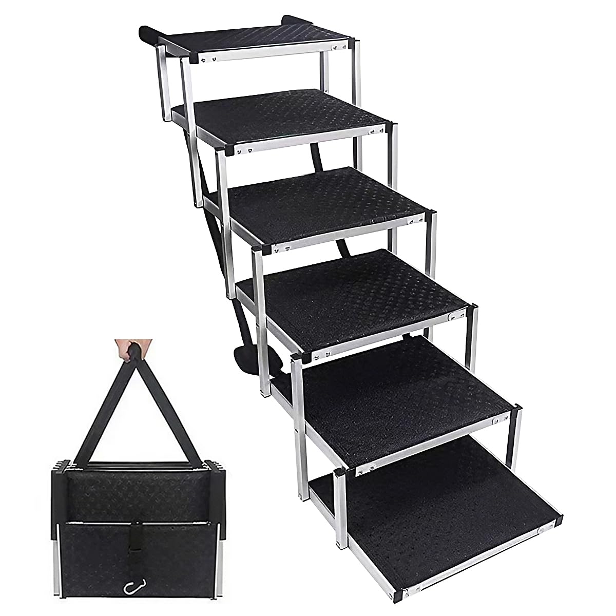 Escalera para perros, coche, 6 peldaños, plegable, hasta 85 kg, para perros grandes y animales mayores, escalera de aluminio de 80 cm de alto, para camiones y SUV