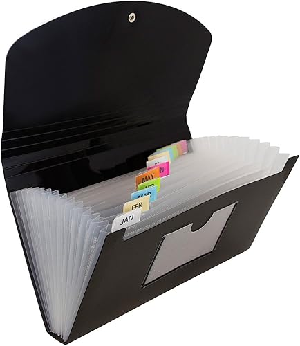 Carpetas de acordeón - Archivo desplegable de plástico de 13 pliegos con botón y cierre de cuerda - Tamaño de cheque , Negro 0 disponible en Yaxa Costa Rica