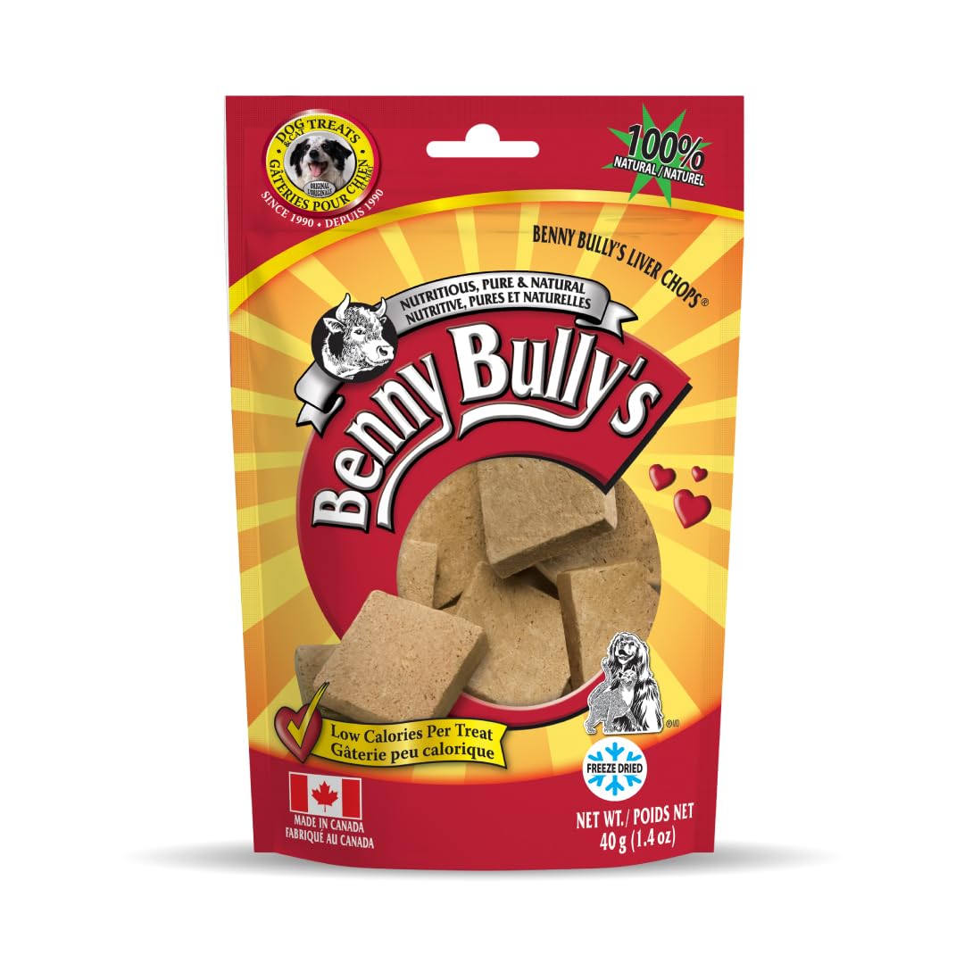 BENNY BULLYS Chops Beef Liver Dog Treats, Freeze-Dried, Low Fat, High Energy & Nutrient Rich Food for Your Furry Friend, All Natural Ingredients, 40g - Entry image 1