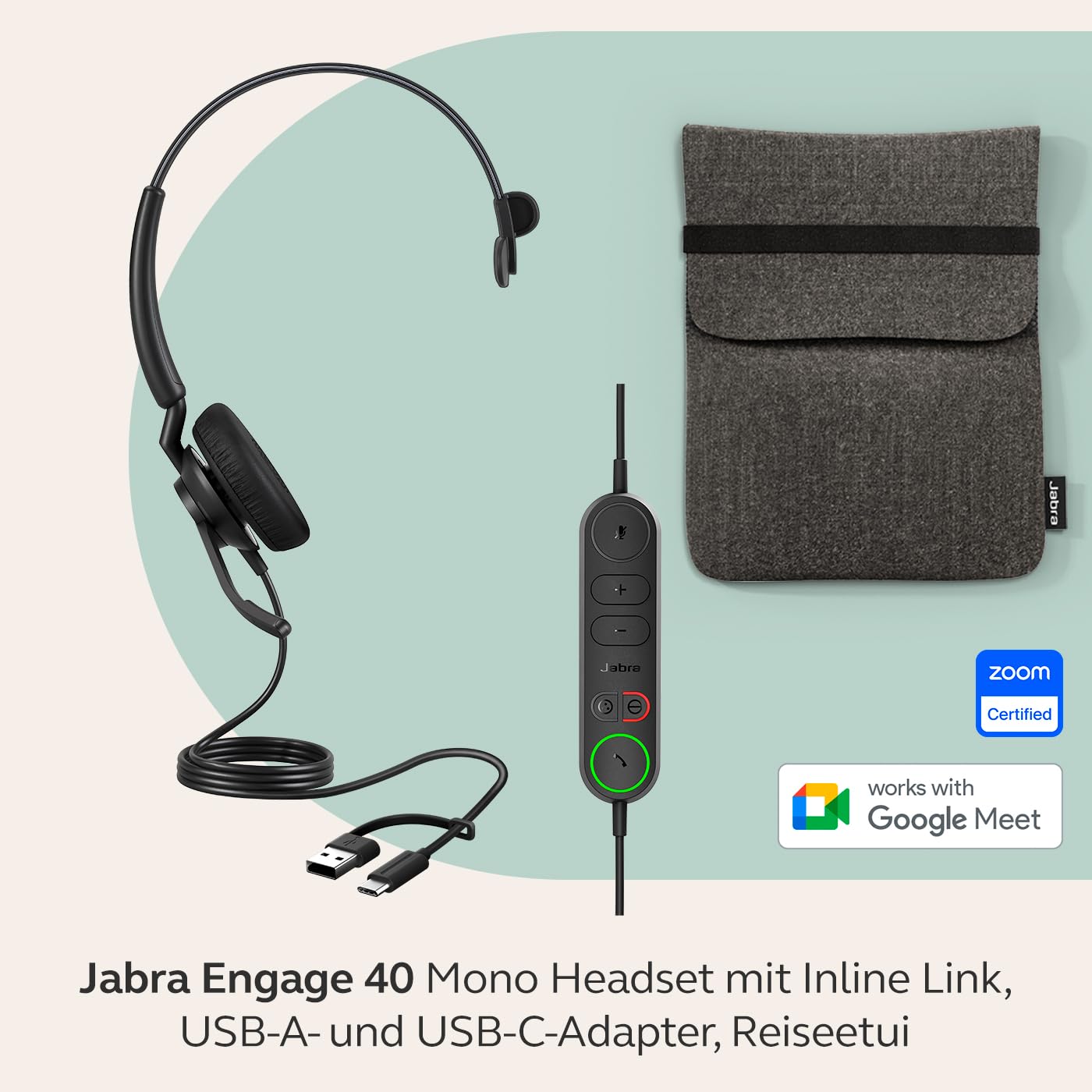 Jabra Engage 40 Telefon On Ear Headset kabelgebunden Mono Schwarz Mikrofon-Rauschunterdrückung, Noise Cancelling Headse