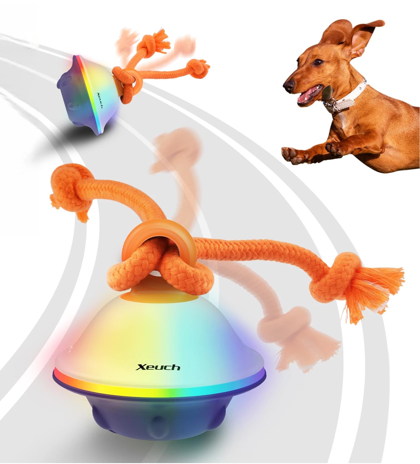 Photo 1 of Xeuch Smart Interactive Dog Toys, Automatic Moving and Rolling Dogs Ball with Rope, Motion-Activated Squeaky Ball for Small Medium Dogs for Boredom, RGB Lights, Stimulating Sound, Voice Recording