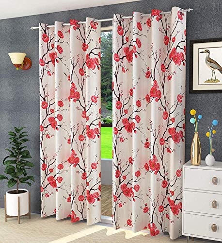Image of Set of 2 Window Curtains-5 Feet, Red