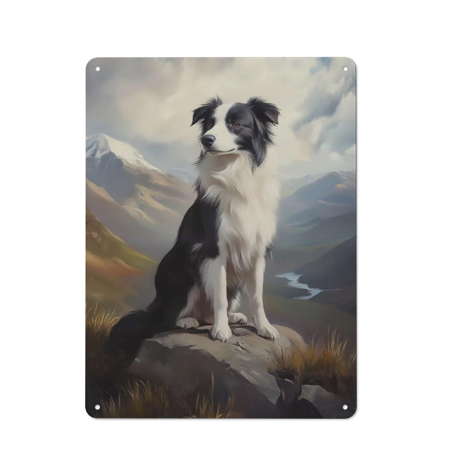 Junmoney Style-6 Industrial Border Collie Mountain Portrait Tin Sign 40X30cm, Garage Wall Decor For Garage, Hobby Room, Office Or Man Cave