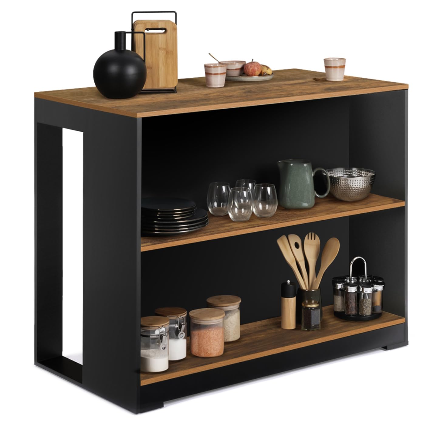 IDMarket - Table de Bar îlot Juno Bois Noir et Plateau foncé Hawkins
