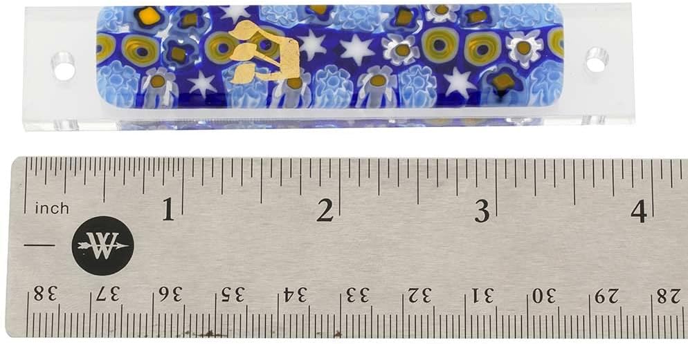 Glass Of Venice Murano Glass Mezuzah Cover Jewish Gift - Blue Millefiori Flowers - No Scroll