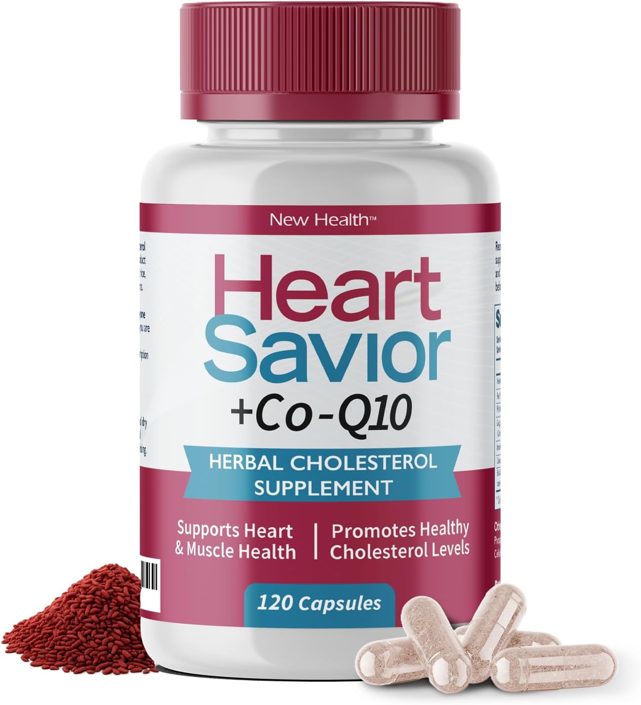- HeartSavior Natural Cholesterol Support Supplement with Red Yeast Rice, CoQ10, Plant Sterols & Niacin Blend - 7-Ingredient Healthy Formula for Men & Women - Made in USA, Non-GMO, (120 Capsules)