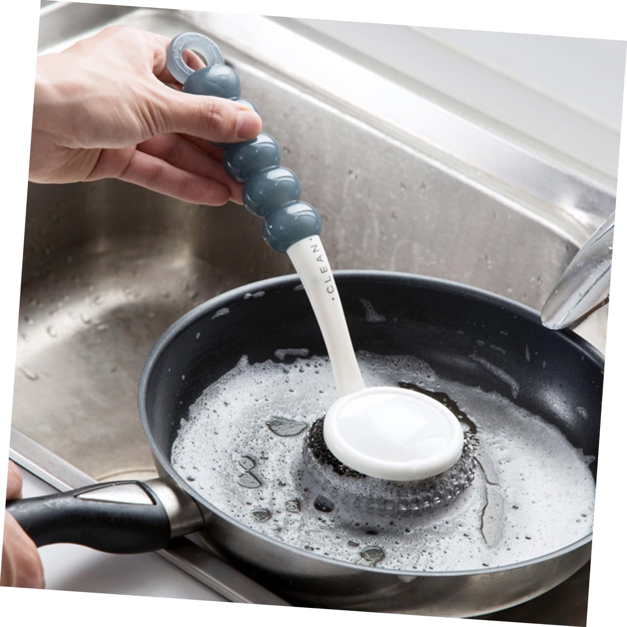 FRCOLOR 5piezas Cepillo De Cocina Mango De Inoxidable y Esponja De Limpieza para Fregar Platos Ollas y Sartenes Utensilio De Limpieza Duradero y Eficaz para Hogar