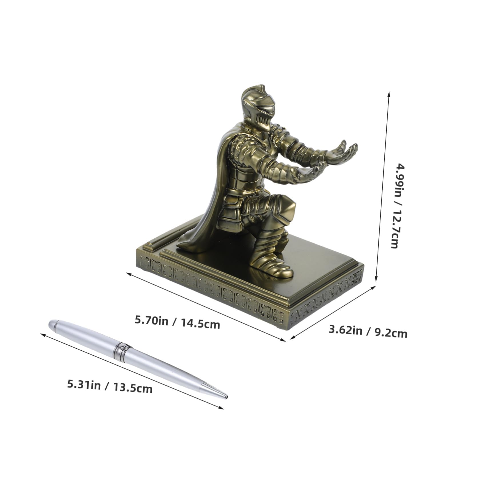 DOITOOL Portapenne Soldato in Resina Base Stabile, Aspetto Medievale Retrò, Design Unico, Portapenne Multifunzionale per Ufficio e Vanity, Decorazione Scrivania Oro