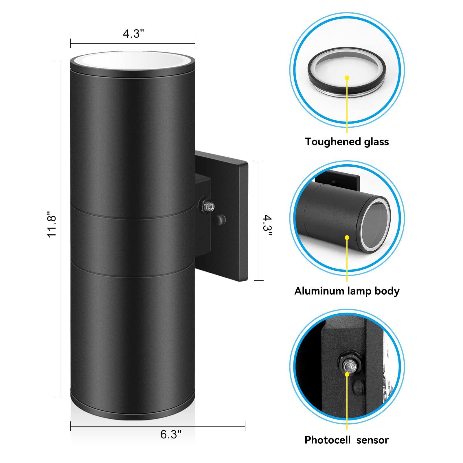 Tesjaso Dusk to Dawn Sensor Outdoor Wall Light, Up and Down