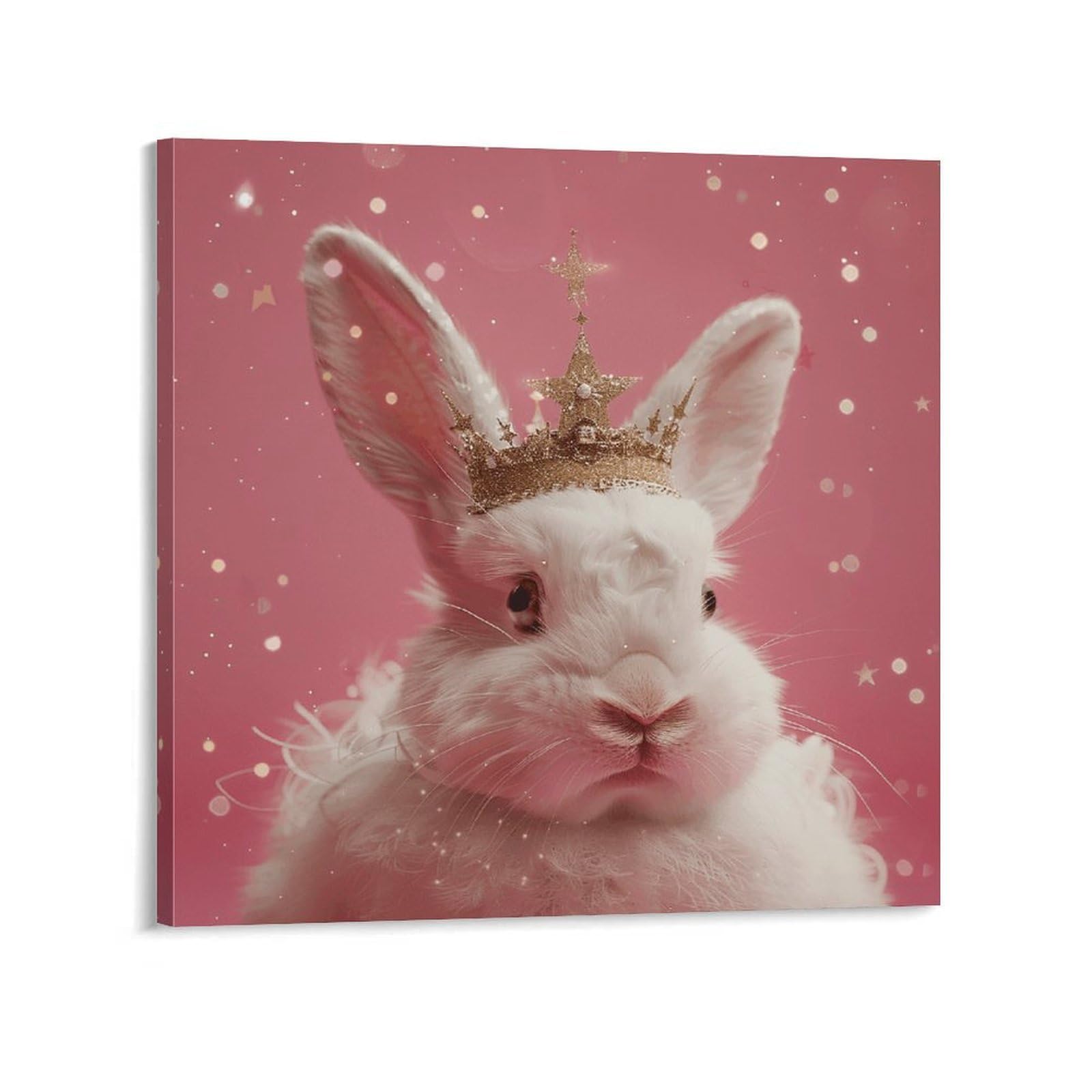 Rabbit Wearing A Crown Canvas Wall Art for Bedroom 16x16inch(40x40cm) Canvas Prints Artwork for Walls Modern Picture Artwork Painting for Living Room Aesthetic Wall Paintings for Bathroom Kitchen Offi