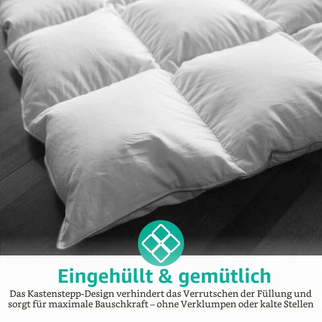 APSMILE Ganzjahres Daunendecke 200x200cm, Federbettdecke 200x200 cm, Hotel Collection Duvet, Geeignet für Doppelbett mit Wärme Natur Daunen Bettdecke, 8 Eckregister (Weiß)