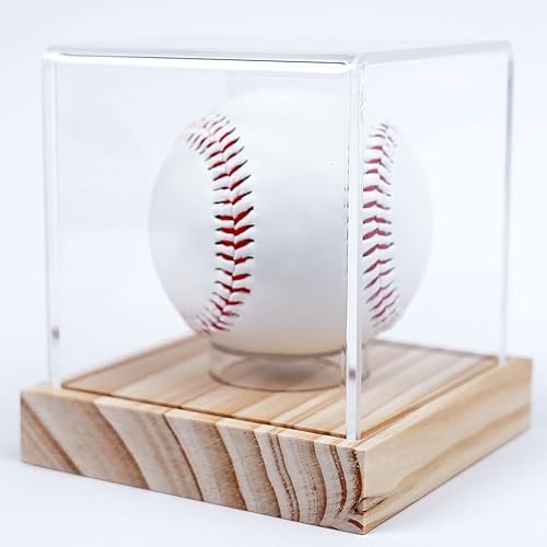 Estuche de exhibición de béisbol, soporte de béisbol transparente con base de madera, caja de soporte de béisbol con autógrafo para pelota