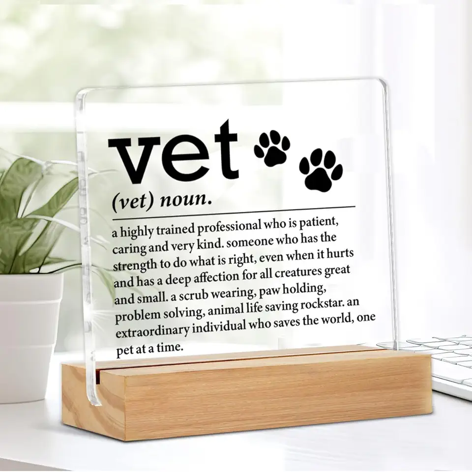 Presentes veterinários para mulheres e homens presentes de agradecimento para veterinários definição veterinária placa de acrílico decoração de mesa