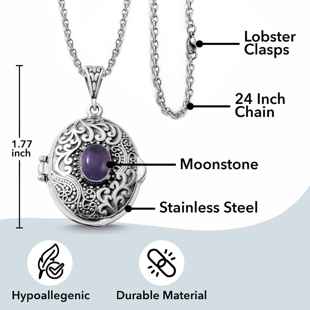 Multi Gemstones Picture Locket Necklace for Women - Customized Photo Jewelry Memory Personalized - Womens Stainless Steel Chain 24 Inches Womens - Anniversary Wedding Statement Gifts - Image 5