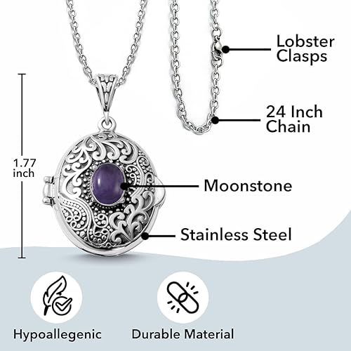 Miniatura 5 de Multi Gemstones Picture Locket Necklace for Women - Customized Photo Jewelry Memory Personalized - Womens Stainless Steel Chain 24 Inches Womens