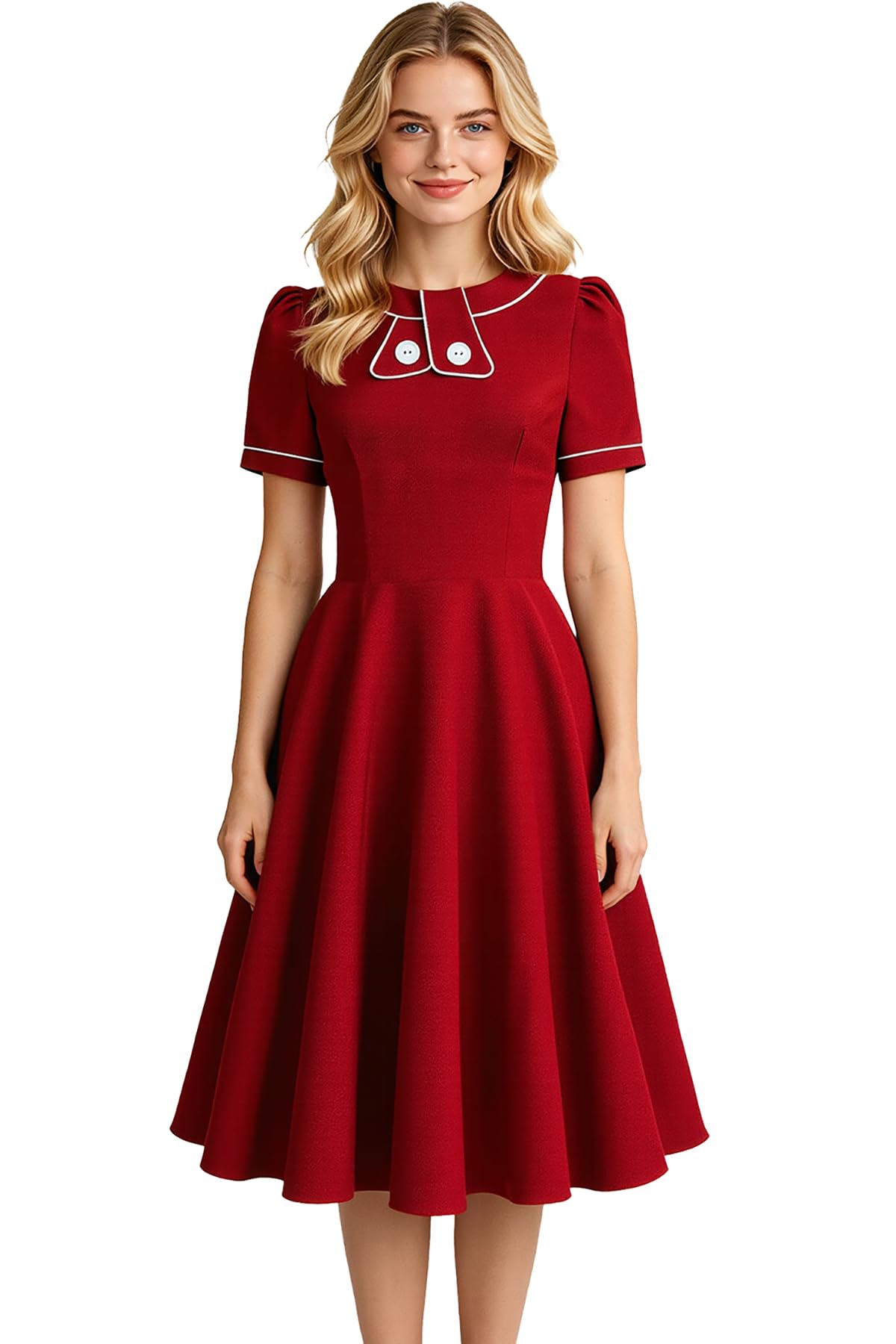 AXOE Femme Robe Vintage Année 50 Rockabilly Chic Robe de Cocktail Rétro Élégante Col Rond Manche Courtes pour Soirée Événement Guinguette