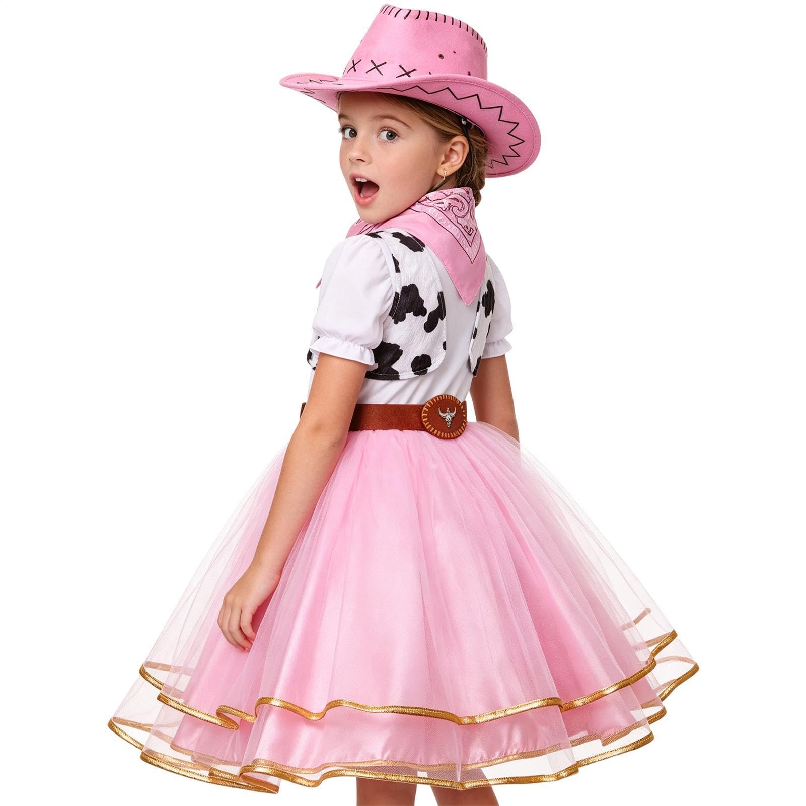 Strój kowbojki dla dziewczynek, westernowy strój do odgrywania ról, sukienka tutu, zestaw kostiumowy z czapką, bandana, M-XXL, kowbojka, strój kowbojki, strój księżniczki, tutu, kostium westernowy