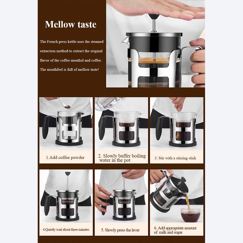 LIDS Cafetera Portátil Prensa Francesa Cafetera, Olla De Prensa De Café De Vidrio De Borosilicato, Hervidor De Café Espesado Resistente Al Calor para Té Pote De La Cafetera del Filtro (600ml)