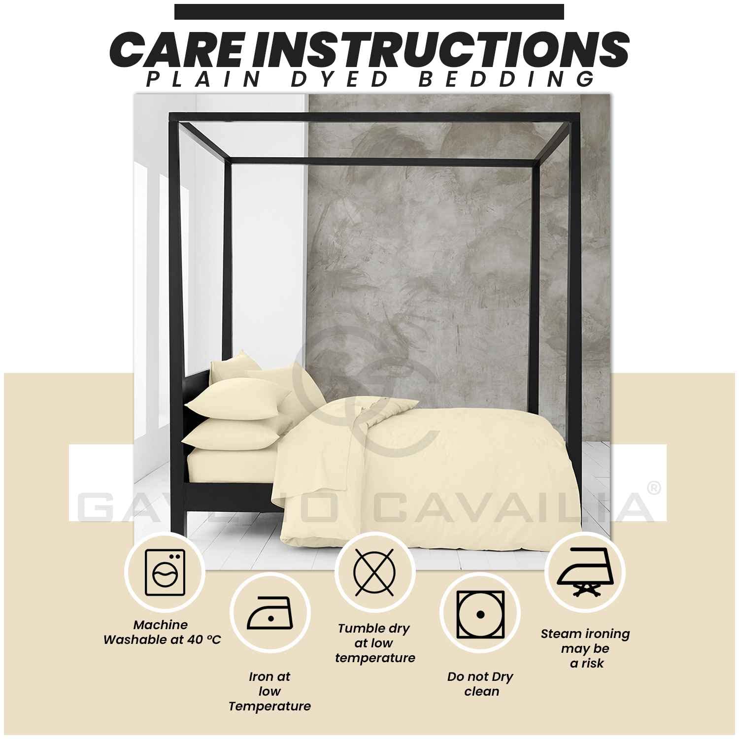 GC GAVENO CAVAILIA Plain Bedding Set, Cream, Double - Image 4