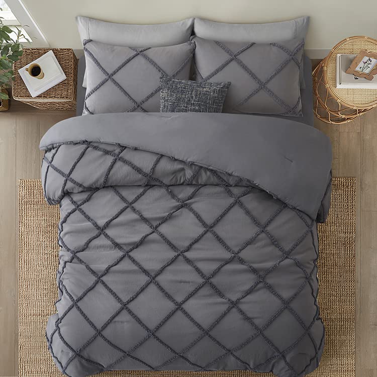 Parure De Lit 3 Pièces Oli Anderson - Housse Couette King-size Tuftée - Gris Clair Bohème