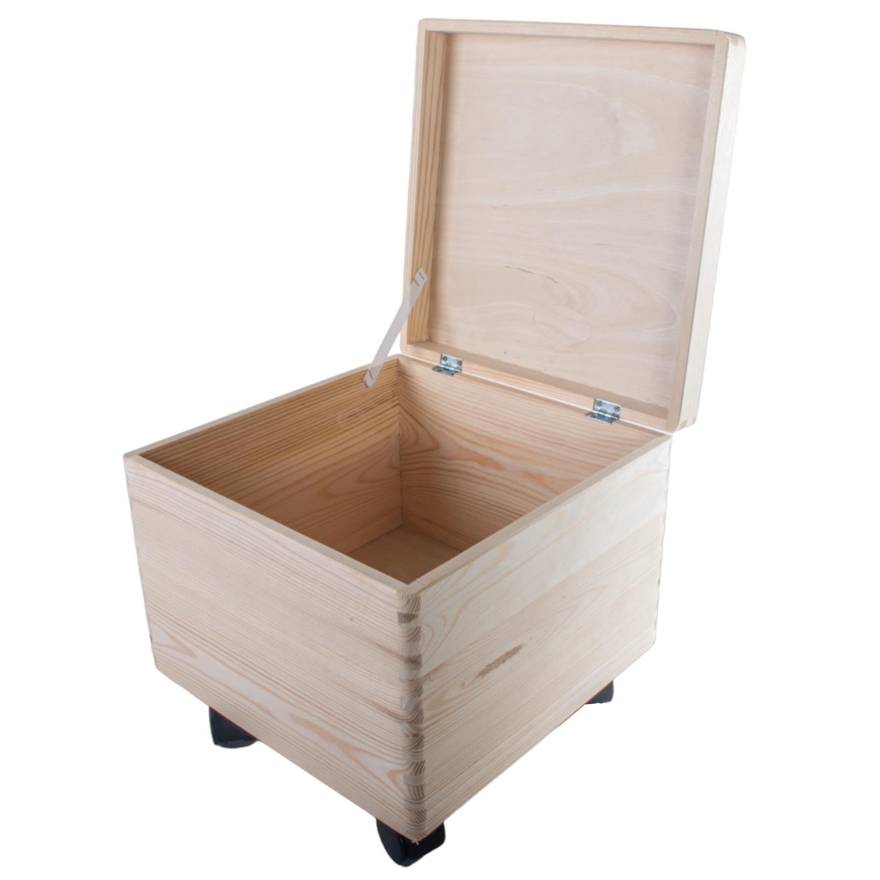 Woodeedoo Natural Square Deep Wooden Underbed Storage Box With Hinged Lid And Wheels Plain Pine Chest For Toys Crafts Memorabilia Unpainted Diy Keepsake 16L Box To Decorate Organisation 30 X 30 X 28 Cm