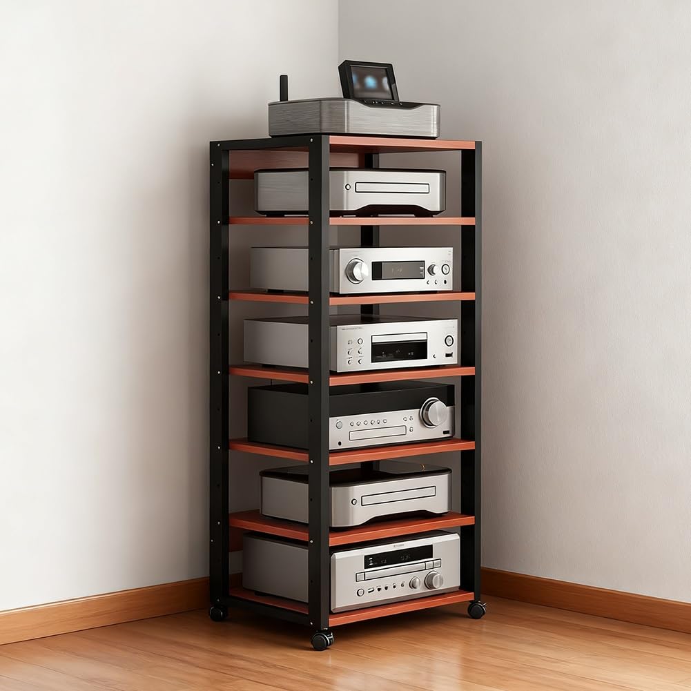 7-Tier AV Media Floor-Standing Hi-Fi Rack, Estante De Audio con Estante Ajustable, para Equipo De Audio Y Vídeo Amplificador Gabinete De Componentes De Vídeo(Red)