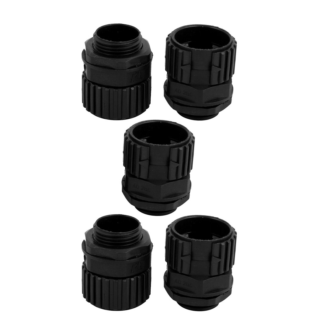 Aexit 5 Pcs Transmission 28.5mm Inner Dia.M27x2mm Thread Plastic Cable Gland Pipe Connector Joints Black