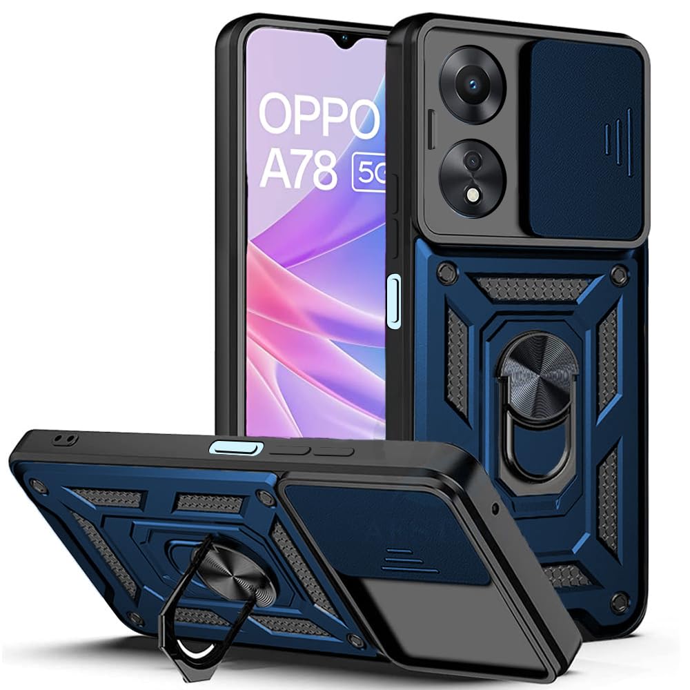 AESTMO Tough Armor Oppo A78 5G Bumper Back Case Cover | Ring Holder & Sliding Camera Shield Cover | 360 Degree Protection Back Case Cover for Oppo A78 5G (Blue) (B0CZ7857KT) Amazon Price History, Amazon Price Tracker