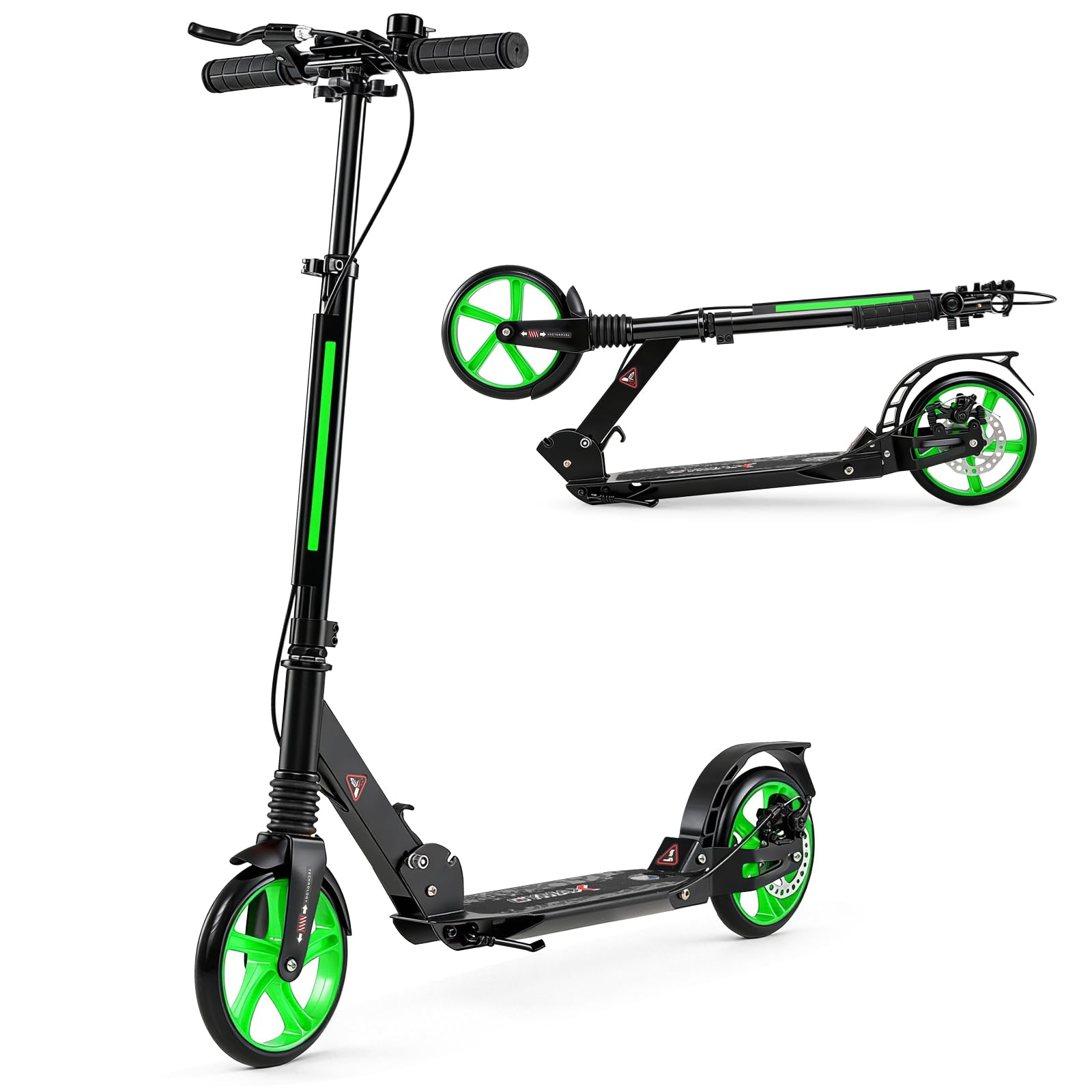COSTWAY Monopattino Bambini e Adulti, Monopattino a Spinta Pieghevole e Regolabile in 3 Altezze, Monopattino Portatile con 2 Ruote, Cavalletto, Freno e Pedale Antiscivolo, Portata 100 kg