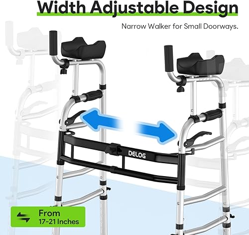Miniatura 2 de Delog Andador plegable para personas mayores, andador de plataforma con ruedas de 5 pulgadas y reposabrazos acolchados extraíbles de 350 libras,