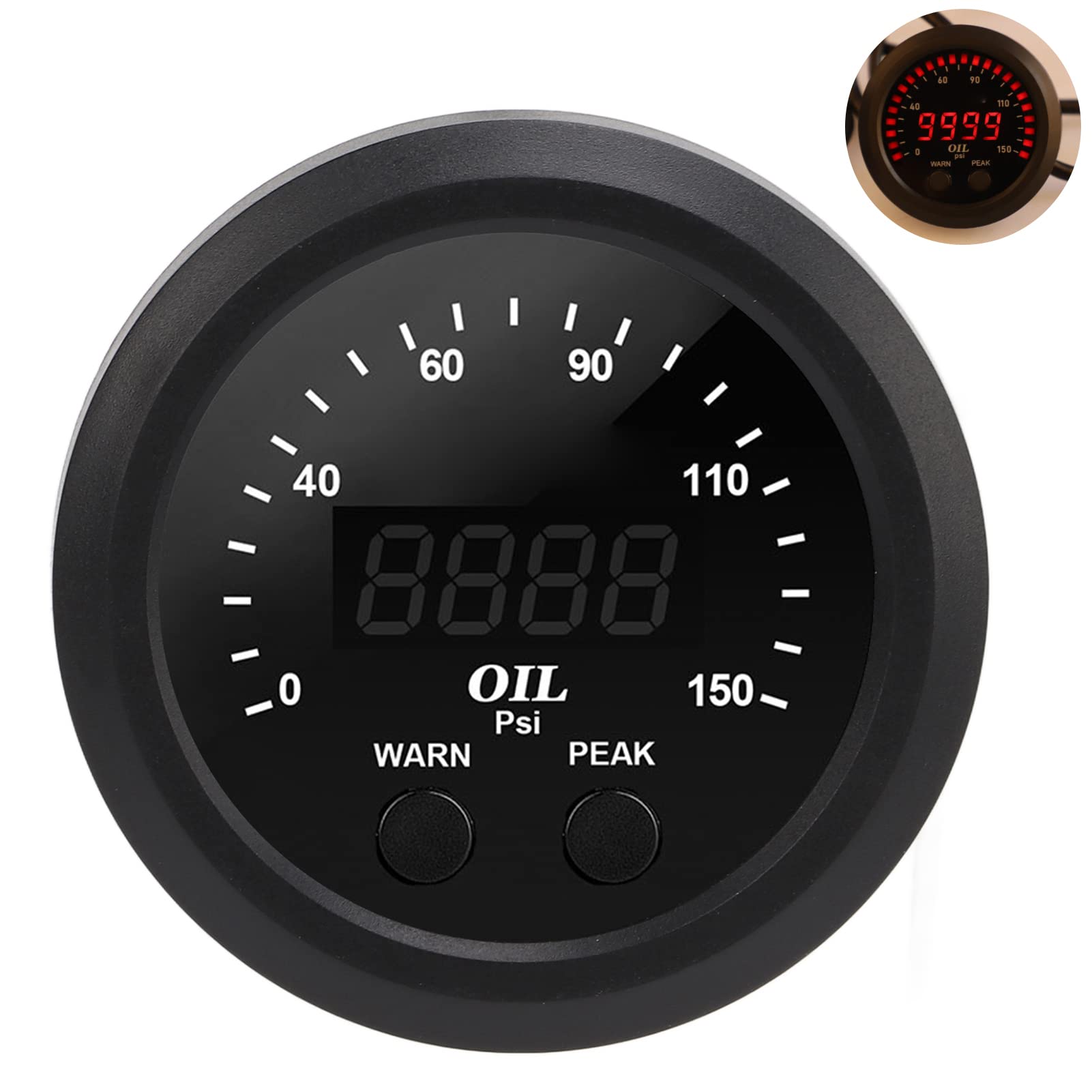 AMONIDA Medidor de Presión de Aceite de 150 PSI con Pantalla LED Roja para Modificación de Automóvil, ABS Duradero, 2-1/16 Pulgadas y Fácil Instalación