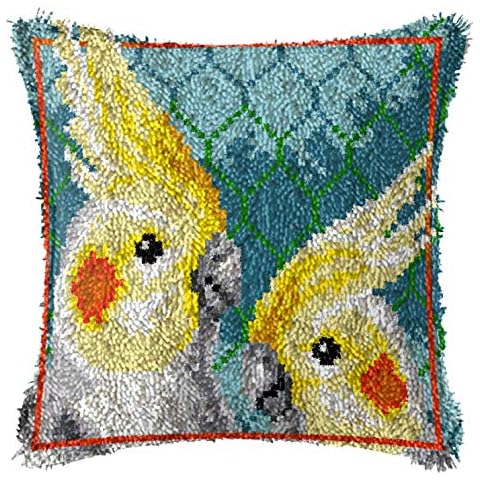 Latch Hook Kits Pillowcase Bird Pattern Printed DIY Printed Crochet Needlework Crafts (17''*17'') Home Decor for Kids and Adults,Style E Cover