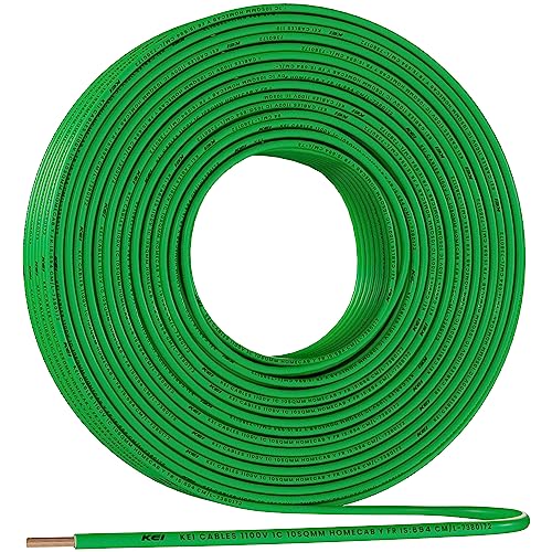 Image of KEI WIRES & CABLES Homecab 10 sqmm 1 Core Copper Flame Retardant House Wire PVC Insulated Cable for Domestic & Industrial Electrical Wiring (Green, 90 Meters)