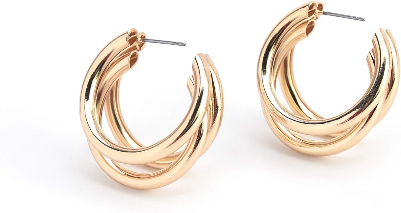 ALLISON ROSE ATELIERChunky Gold Hoop Earrings for Women – 14K Gold Plated or Silver Large Triple Hoop Earrings – 1.40" Diameter - Multiple Strands in One Earring – Split Hoop Earrings - Open Hoops - Jewelry Gifts for Women
