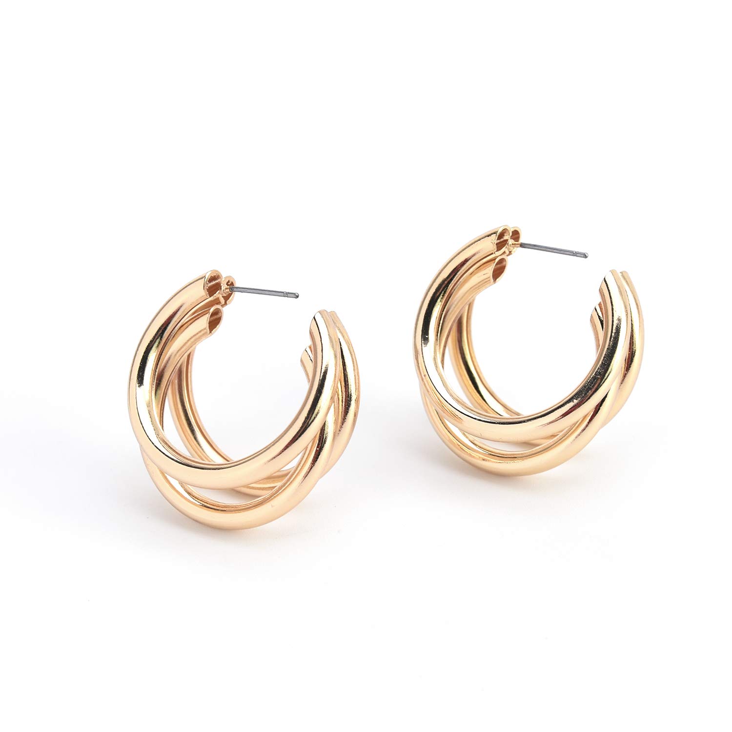 ALLISON ROSE ATELIERChunky Gold Hoop Earrings for Women – 14K Gold Plated or Silver Large Triple Hoop Earrings – 1.40" Diameter - Multiple Strands in One Earring – Split Hoop Earrings - Open Hoops - Jewelry Gifts for Women