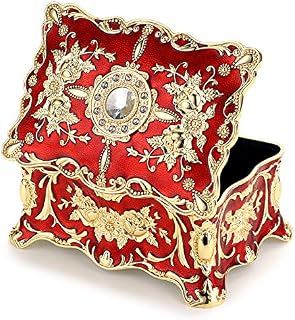 SUMTREE Vintage Metal Jewelry Box Trinket Storage Organizer Box For Rings Earrings Necklace (Red,Medium)