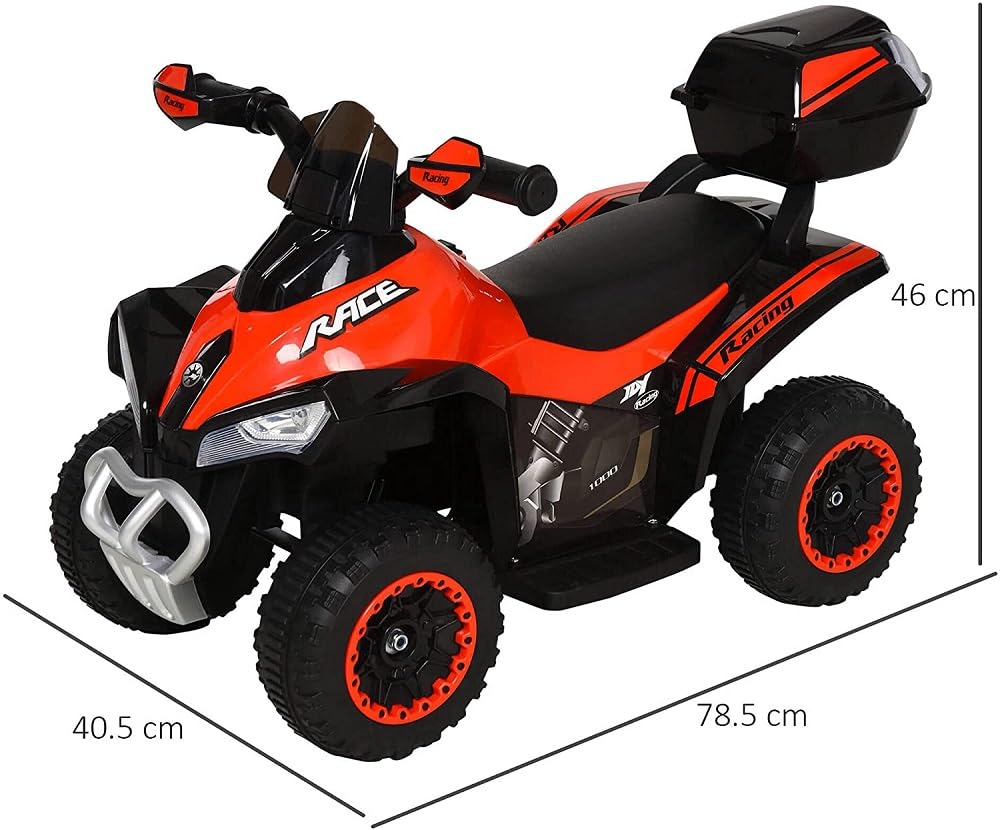 Tecnobike Shop Mini quad Deluxe 6 V, lumières sonores, batterie rechargeable, marche avant et arrière, coffre et pare-brise (rouge)