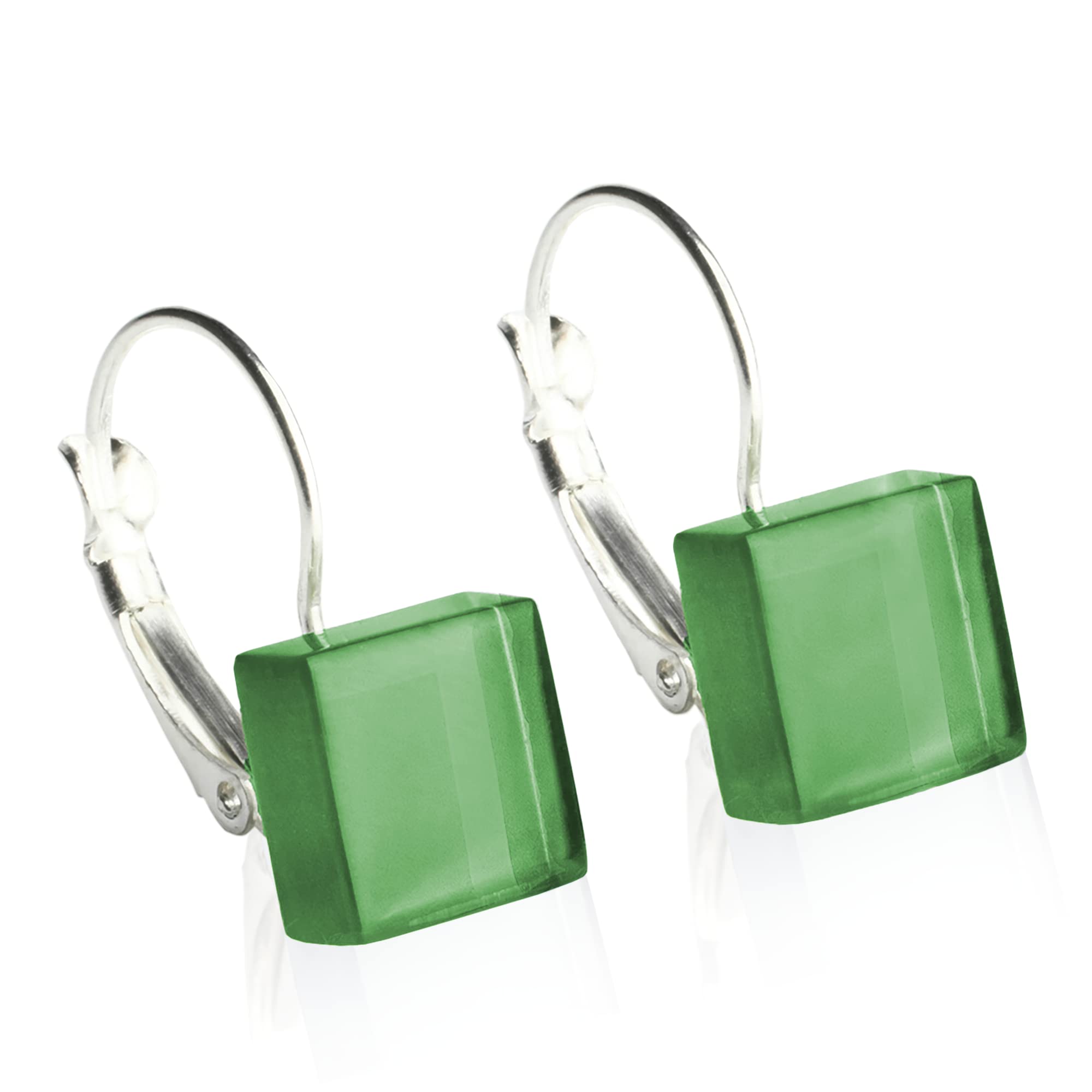 Edelstahl Ohrringe, Ohrhänger Silber, Hängeohrringe mit quadratischen Glassteinen, Nachhaltiger Ohrschmuck, Nickelfrei, hochwertiger Ohrringverschluss, Klappverschluss, Schmucksteine: 10mm