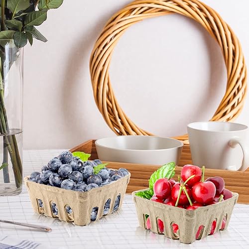 Miniatura 4 de Vmiapxo Paquete de 50 cestas de bayas de fibra de pulpa natural, recipientes de cesta de productos de mercado de pequeños agricultores, suministros