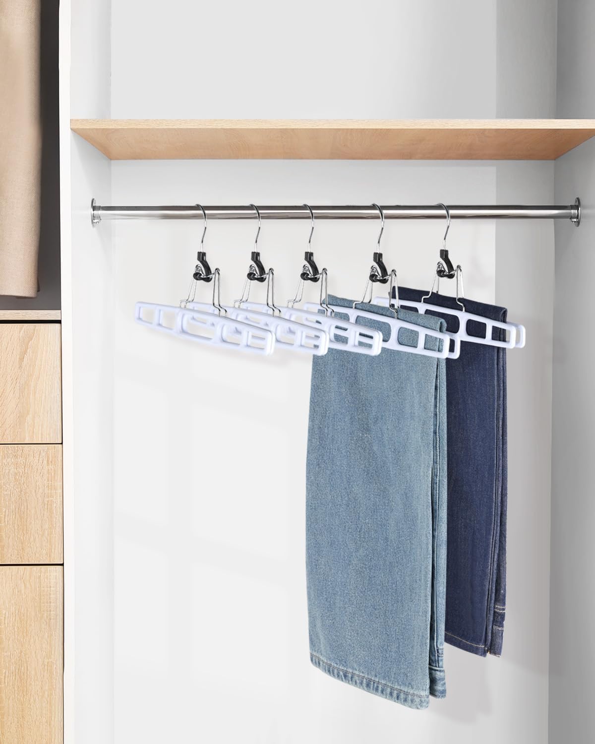 Eupako Confezione da 20 grucce per pantaloni, grucce in plastica, per donne, uomini, pantaloni, salvaspazio, con morsetto per pantaloni, jeans, pantaloncini e cintura