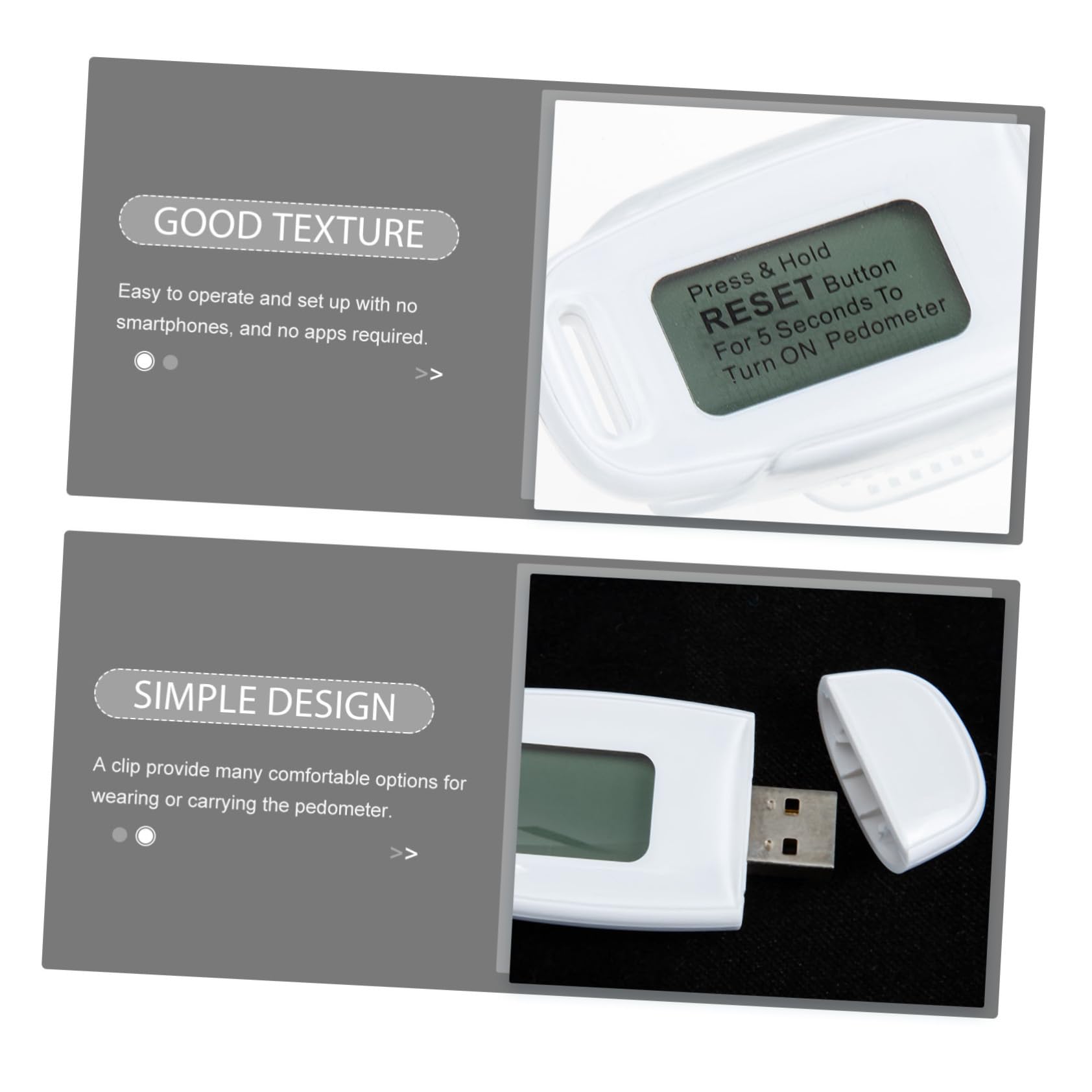 OHPHCALL Clip on Pedometer Walking Step Counter Backlight Rechargeable Small Easy to Carry