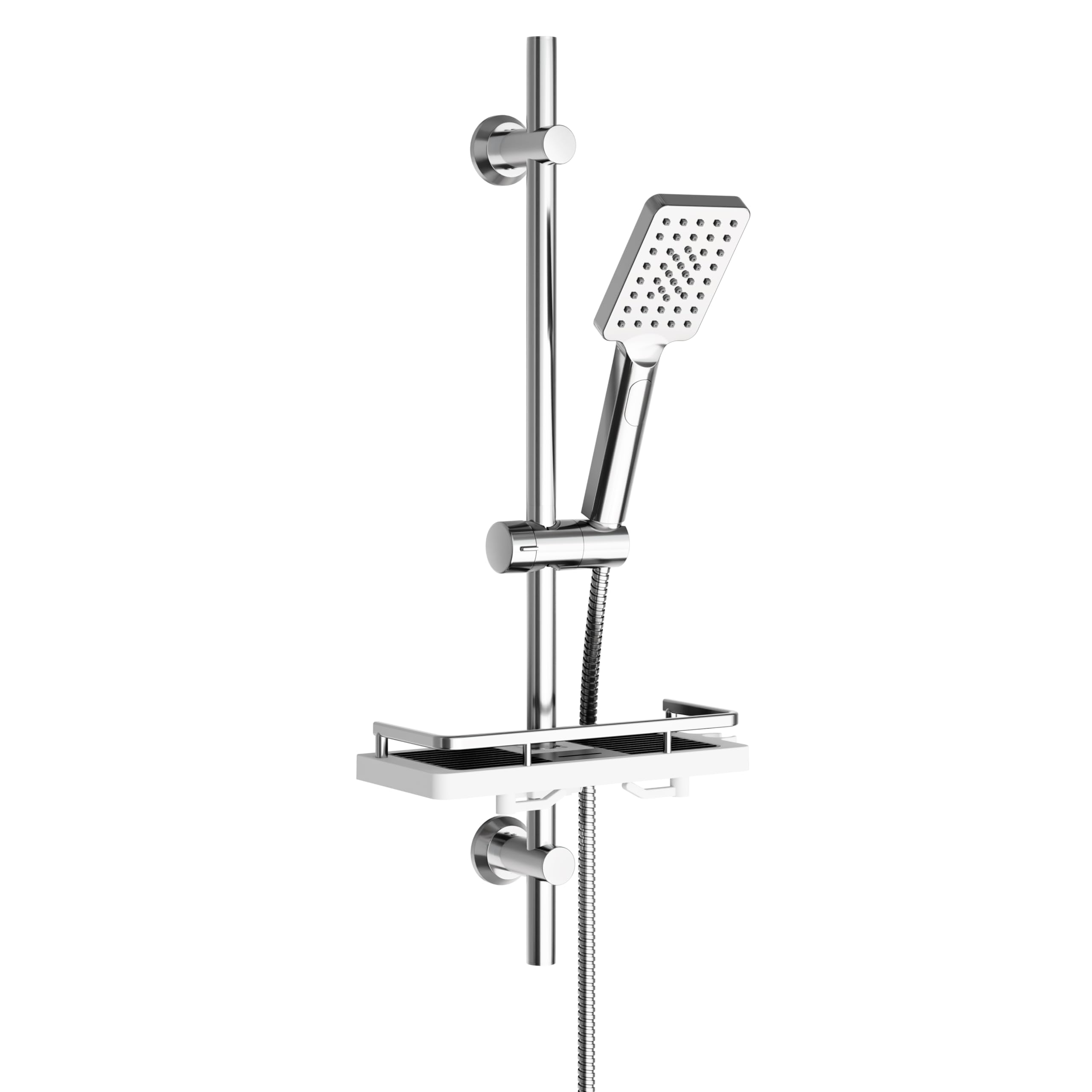 Görbach Saliscendi Doccia con Soffione 3 Getti, Asta Doccia Acciaio inox con Supporto per Doccetta e Tubo, Colonna Doccia Senza Miscelatore Adattarsi ai Fori Esistenti con Mensola doccia, 70 cm Cromo