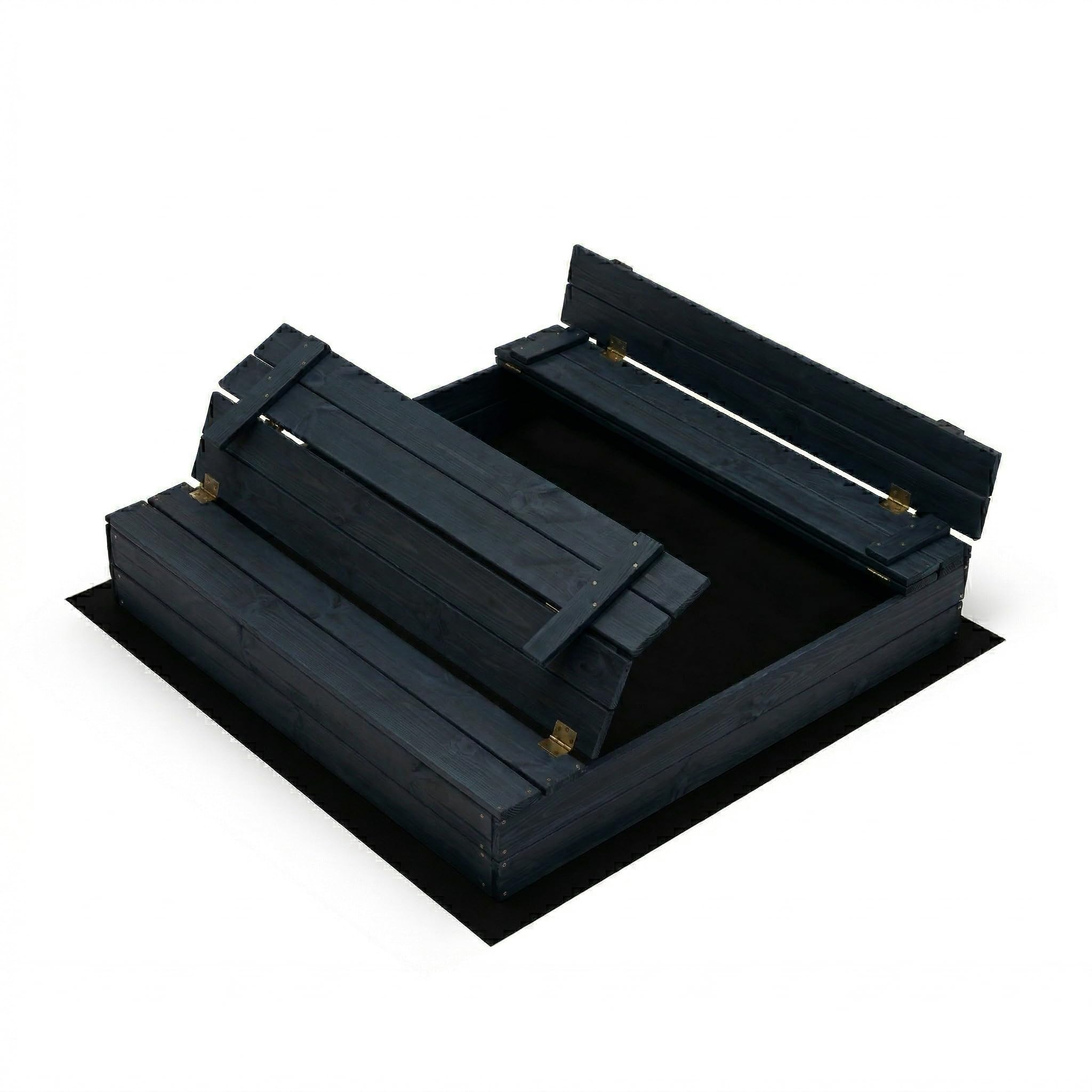 Premium Massivholz Sandkasten Imprägniert mit Sitzbänken & Deckel Anthrazit Grau inkl. Sandkastenvlies & Abdeckplane Sandkiste (Antrazit, 120 x120 cm)