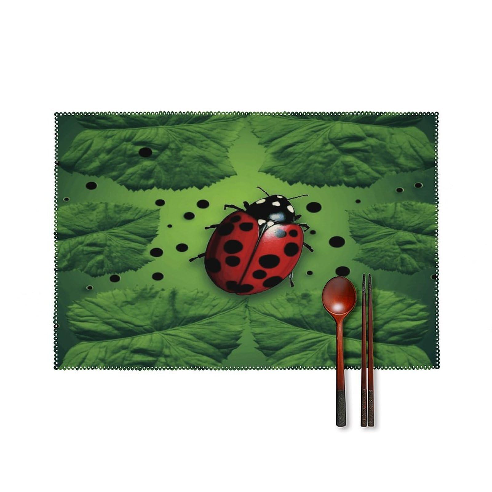 Fekiloot Style Green Leaf Ladybug Placemats Set Of 6,Table Mat