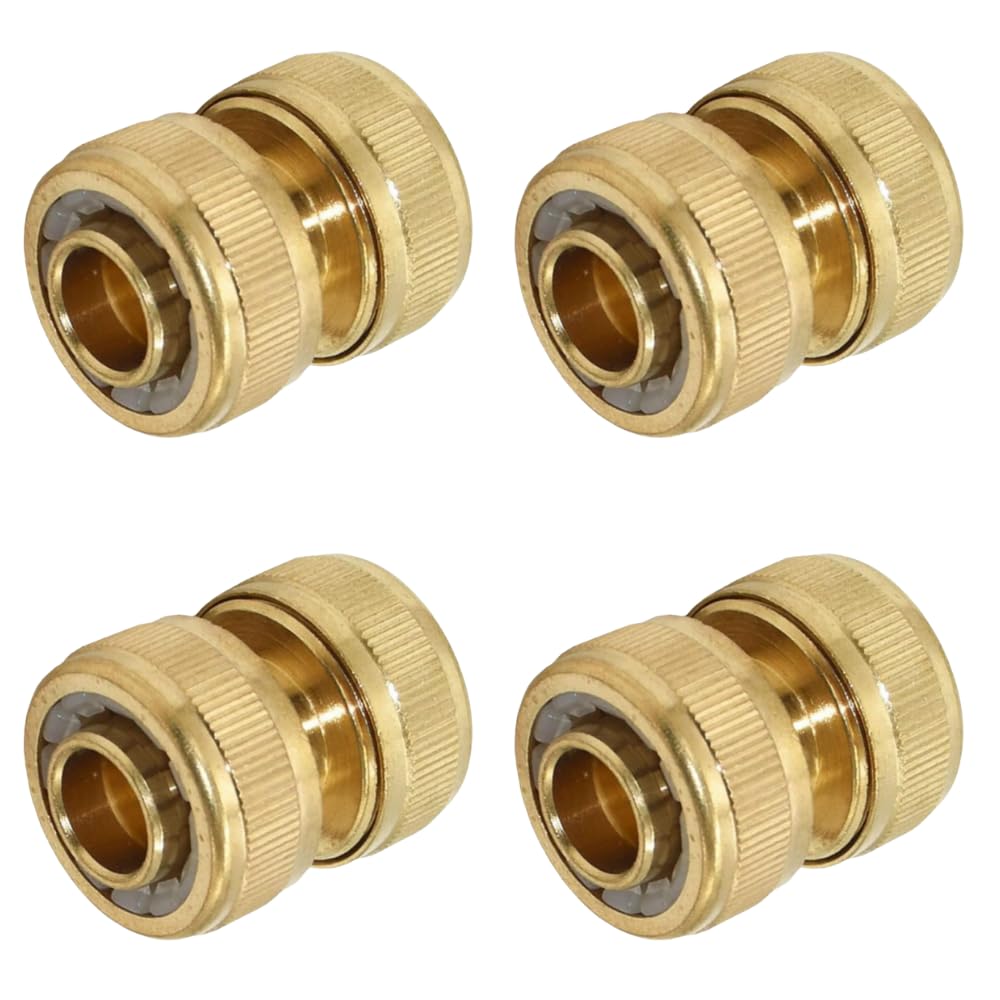 Dunnet Tools 4 Pack 1/2" Brass Garden Hose Pipe Repair Connector Quick Easy Hose Connector for Damaged Hosepipe Quick Fix Extend Connector for 1/2 Inch Garden Hoses Pipe Connector