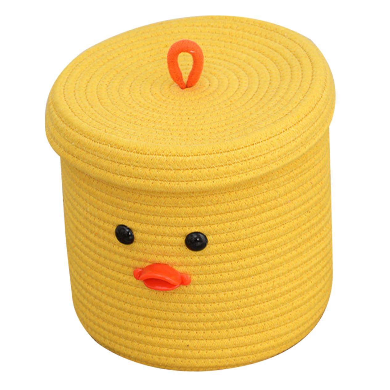 Panier de rangement en corde de coton avec couvercle jaune pour bureau