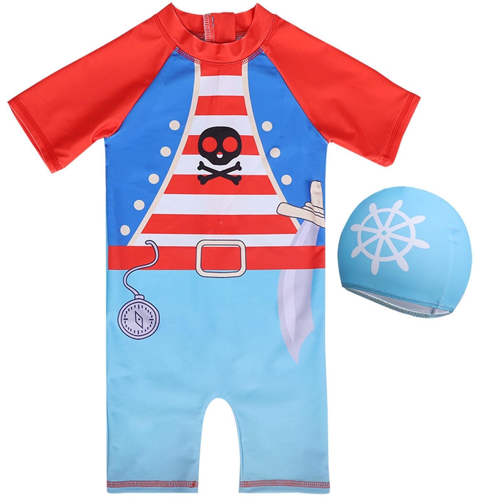 Générique Maillot de Bain Une pièce pour garçon, Motif Dinosaure et Crocodile, avec Bonnet de Bain, séchage Rapide, Protection Solaire UPF 50+, pour Les Tout-Petits et Les Grands Enfants