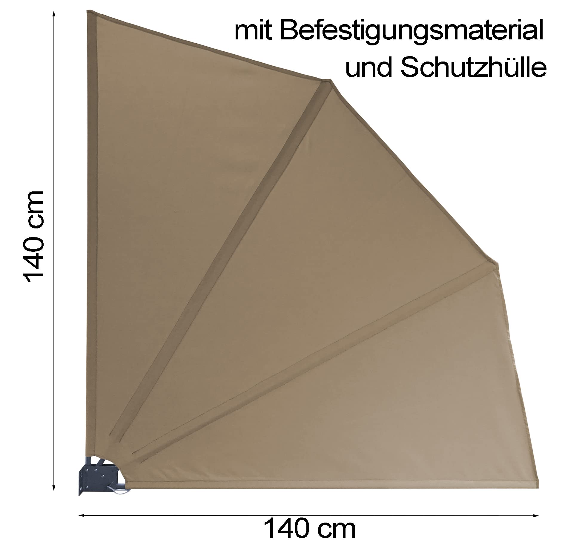 GRASEKAMP Qualität seit 1972 Balkonfächer Premium 140x140cm Taupe mit Wandhalterung Trennwand Sichtschutz